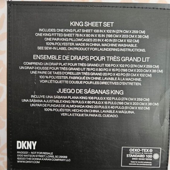 DKNY King Pale Pink Sheet Set - Picture 6 of 6